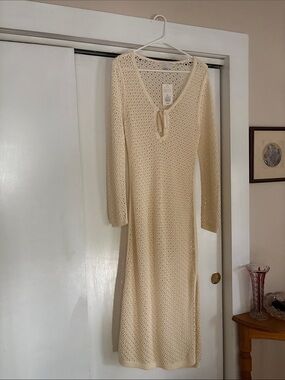 Targets Brand Women's Cream Crochet Long-Sleeve Maxi Dress